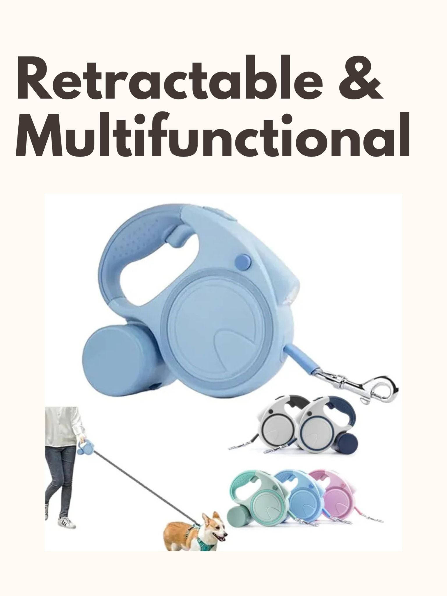 Retractable Dog Fancy Leash with Flashlight and Dispenser