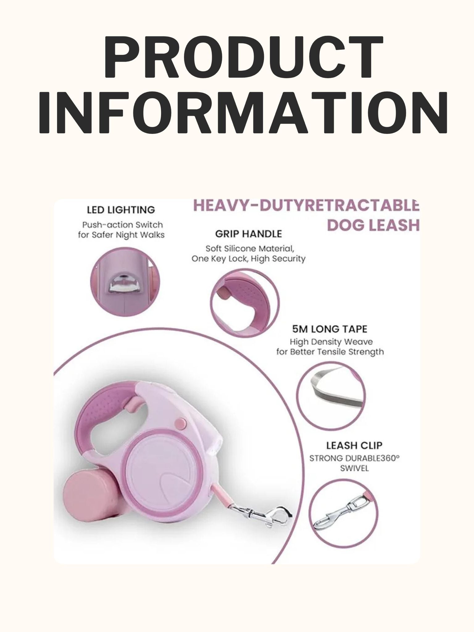 Retractable Dog Fancy Leash with Flashlight and Dispenser