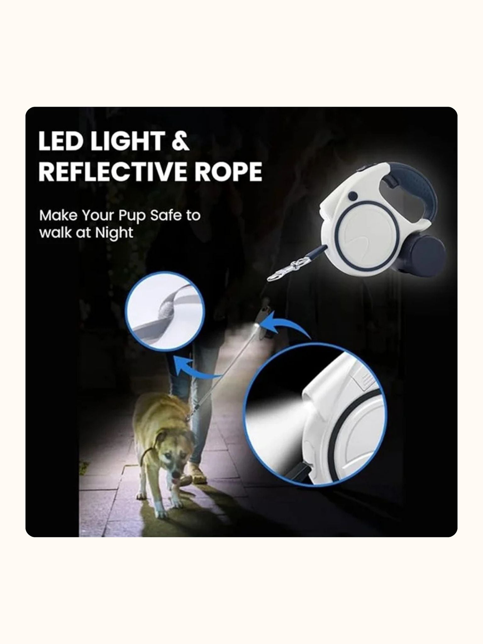 Retractable Dog Fancy Leash with Flashlight and Dispenser